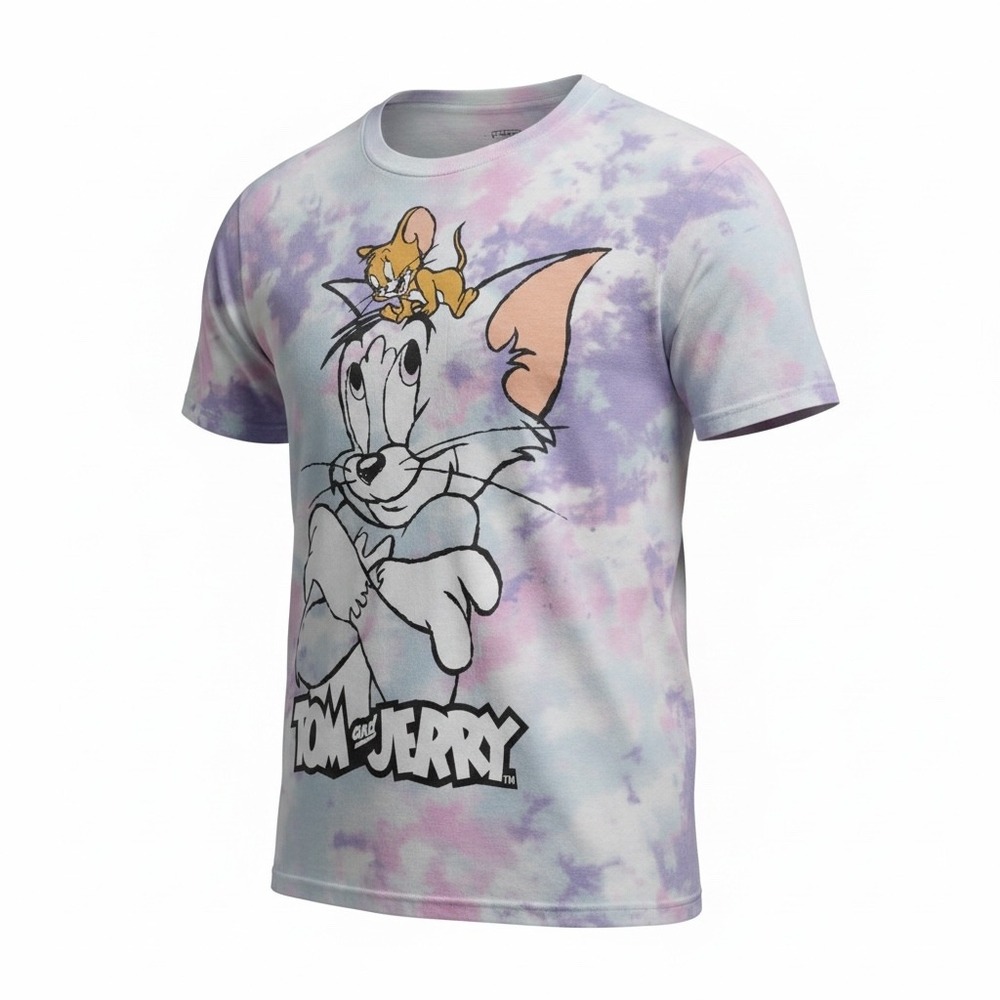Tom and Jerry Purple Pink Tie Dye Graphic T-Shirt Mens XXL Cartoon Tee